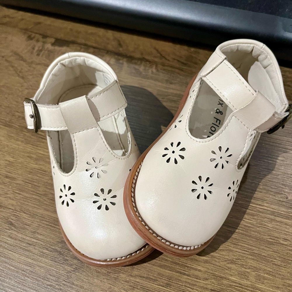 Cream Kids Shoes with Floral Cutouts